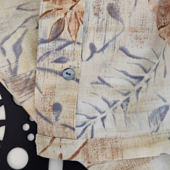 Tori Richard Cotton Lawn Tropical Print Brown Gray Hawaiian Shirt | Men's Medium - Picture 15 of 16